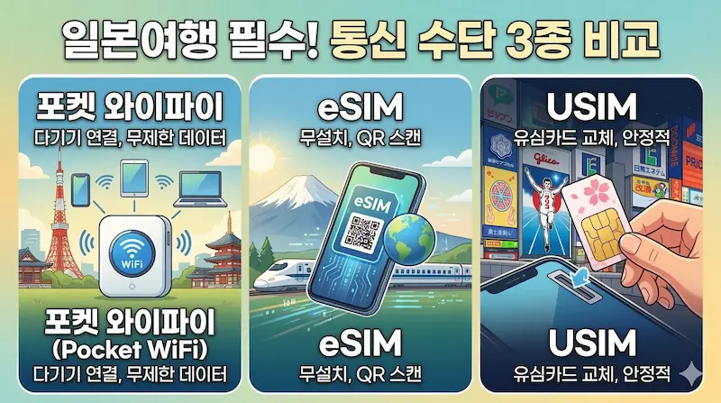 일본 여행 eSIM 및 그외 통신수단 비교