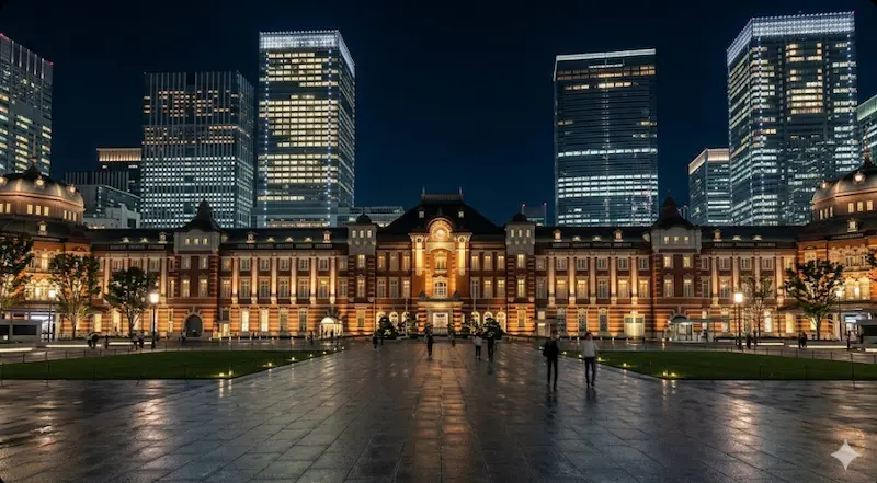 도쿄 야경 - 도쿄역 마루노우치 광장